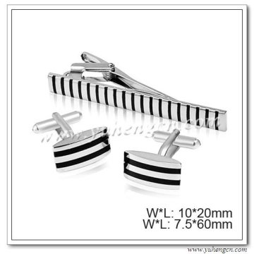 Enamel Stripe Cufflink and Tie Clips Set