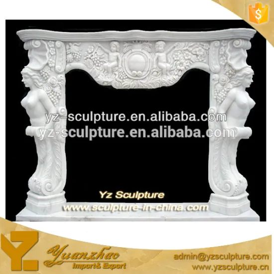 hand carved new design white marble fireplace mantel with flower