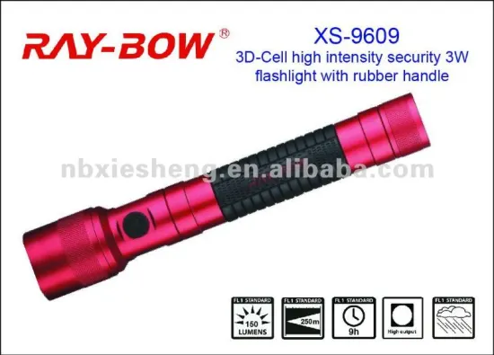 3D battery Cell 3W rubber handle police flashlight