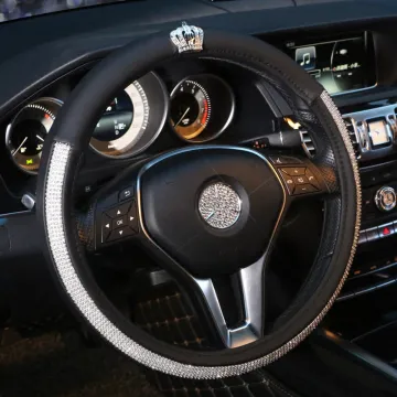 Diamond Crown Car Steering Wheel Cover Leather Crystal Rhinestone Covered Steering-Wheel Covers Women Girls Interior Accessories