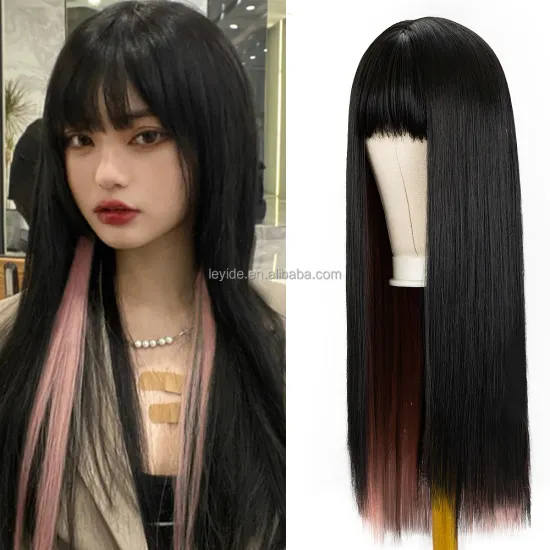 AliLeader Wholeasale Cheap Best Black And Pink Two Tone Wig Synthetic Cosplay Gradient Wig For Women