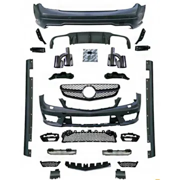 100% Fit Complete Car Bumper Assembly GT Grille Side Skirt for Mercedes Benz C-Class W204 2013-2015 AMG C63 Upgrade