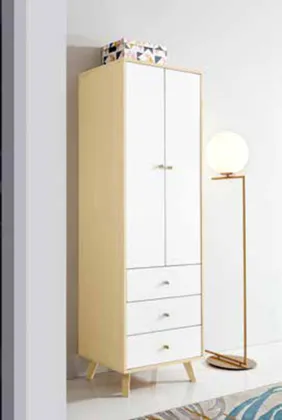 White Solid Wood Swing Door Wardrobe