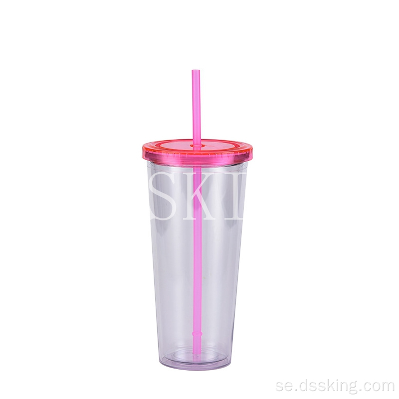 24oz plaststrån kopp kreativ transparent kall dryck kopp med lock