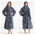 luxury Leopard print women flannel fleece fluffy bathrobe