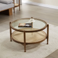 Double Layers Glass Rattan Solid Wood Coffee Tables