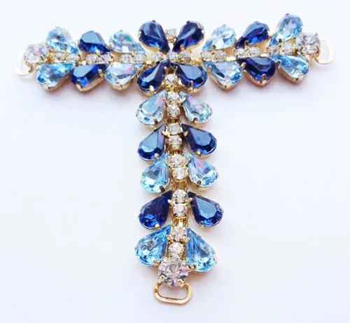 Embellished T Bar Sandals Trims; Blue Gem Stone T Bar Trims for Women's Sandals