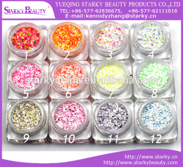 shinning nail tips decoration acrylic colored glitter flakes