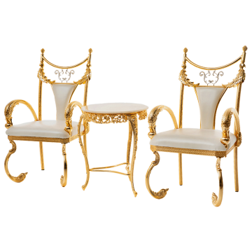 Italian Leather Gold Dining Chairs - Set of Leisure Chairs for Home Living Room