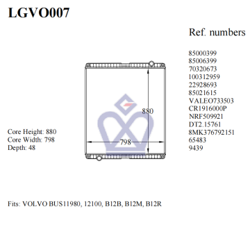 Volvo Bus Radiator, 85006399, 70320673, 22928693, 65483, LGVO007