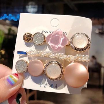 2023 Pearl Crystal Acrylic Hair Clips 8pcs/Set - Retro Geometric Barrettes