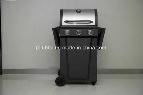 Hot Sale 3 Burner Barbecue Gas Grill with Stainless Steel Outer Panel and Foldable Side Tables