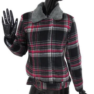 women\'s check pattern winter jacket with fleece neck