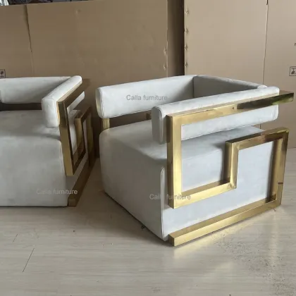 S Shape Gold Stainless Steel Frame Luxury Upholstered Accent Chair