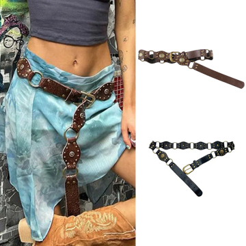 Vintage Western Rivet Leather Belts for Women's Clothing Accessories
