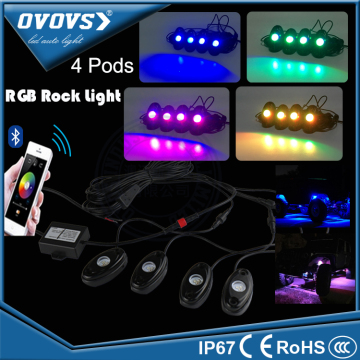 OVOVS Multi function 4 pods bluetooth control 12v RGB led rock lights remote controlled 4x4