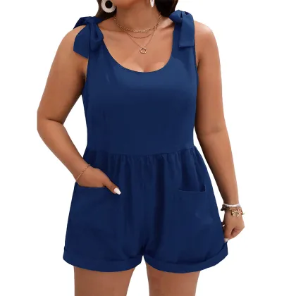 Wholesale Women's Adjustable Straps Round Neck High Waist Jumpsuits with Square Pockets in Customizable Patterns and Sizes