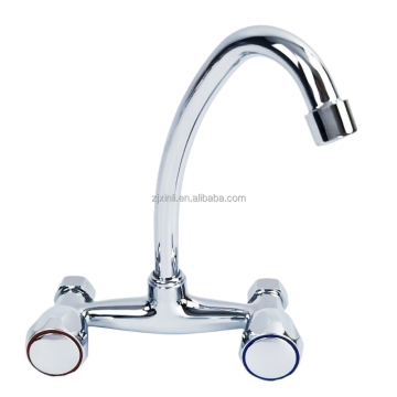 Zinc Material Wall-Mounted Dual Lever Kitchen Faucet with Hot and Cold Water