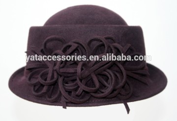 women 100% wool felt fashion party hats with matching felt-band flower decoration