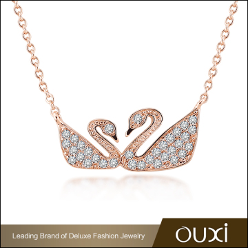 Wholesale Fashion Casual Rose Gold Plated CZ Mirco Paved Double Swan Pendant Love Gift Fashion Necklace