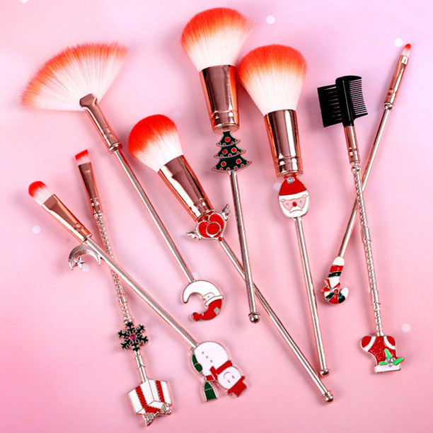 8 Pcs Metal Handle Santa Makeup Brushes Kits5 Jpg