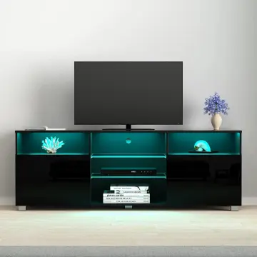 LED TV Stand High Glossy Entertainment Center Modern Television Stands with Large Storage