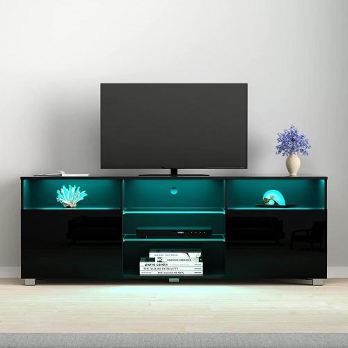 LED TV Stand High Glossy Entertainment Centre Televisyen Moden Berdiri Dengan Penyimpanan Besar