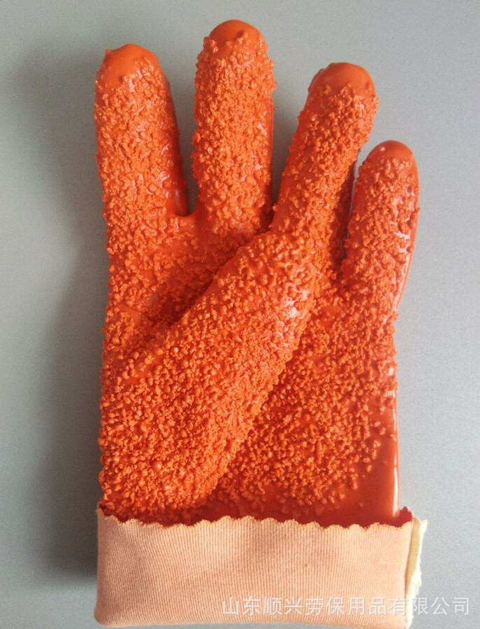 Partículas de PVC naranja Cotton Forro Guantes antideslizantes