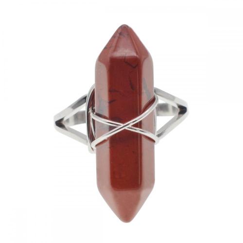 New Fashion Natural Stone Hexagonal Prism Beads Wrapped Silver Wire Chakra Charms Crystal Rings