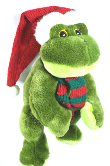 plush frog, green frog plush toy, Christmas frog