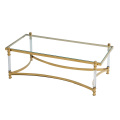 Mesa de café de lujo con marco de oro con soportes acrílicos