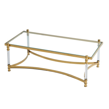 Mesa de café de lujo con marco de oro con soportes acrílicos