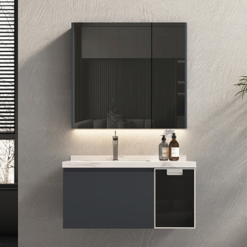 Tủ vệ sinh treo tường màu đen 36 inch với bồn rửa cho phòng tắm hiện đại