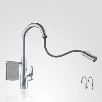 Multifunction Brushed Nickel Pull Out Kitchen Faucet