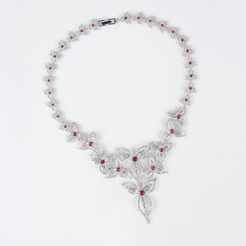 Openwork Floral Vine CZ Bridal Necklace Earring Set