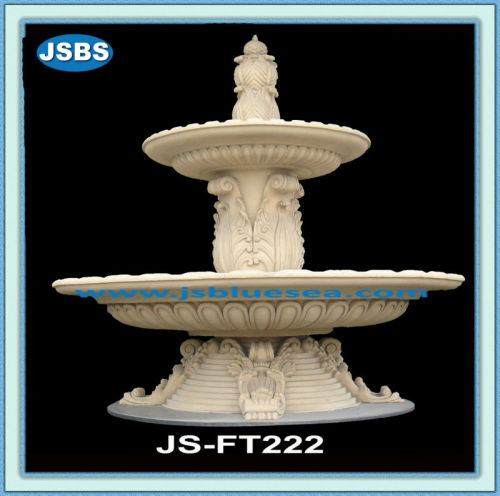 Outdoor Hand Carved Beige Marble Fountain With Two Layers