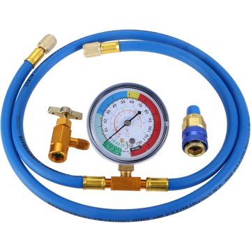 53" R134a Recharge Hose Kit with Gauge, Can Tap Valve, and Quick Coupler