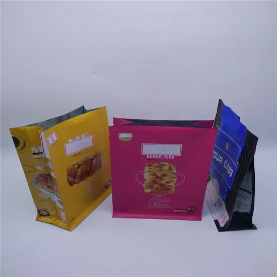 customized eight side seal square bottom bags for snack food packaging
