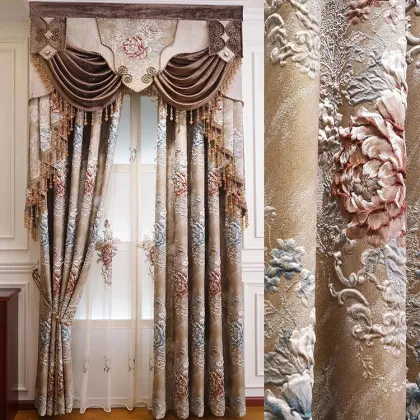 High-End American Style Luxury Jacquard Blackout Curtains for Living Room