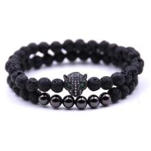 Pulsera de leopardo de moda con 6MM pulsera de cuentas para hombres joyas