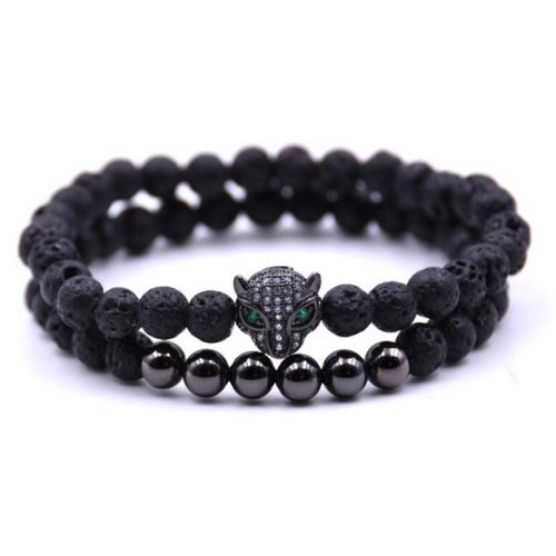 Fashion Leopard Bracelet With 6MM Beads Bracelet For Men Jewelry