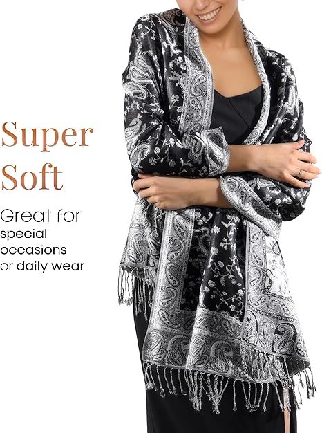 Reversible Paisley Pashmina Shawl Wraps for Women Soft Exotic Indian Rave Scarf for Evening Dress Festival Scarves