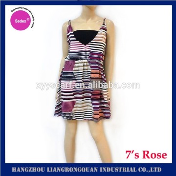 2016HangZhou fashion short sleeve V neck cotton sexy mini stripe skirt women dress