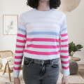 Tatlı Kızlar için Renk Bloklu Çizgili Triko Üst