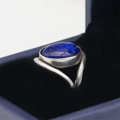 925 Sterling Silver Boho Hippie Lapis Lazuli Ring for Women