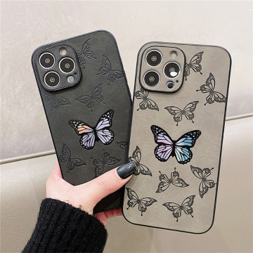 Laser Plated Butterfly PU Leather Phone Cases for iPhone 16 Pro Max, 15, 14, 13, 11, 12 XS XR