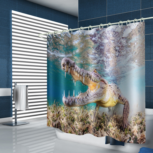 Crocodile Waterproof Shower Curtain Underwater Animal Bathroom Decor