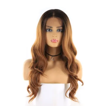 X-TRESS Ombre Brown Blonde Color Synthetic Hair Wigs Middle Free Part  Long Body Wave Lace Front Trendy Wavy Wig For Black Women