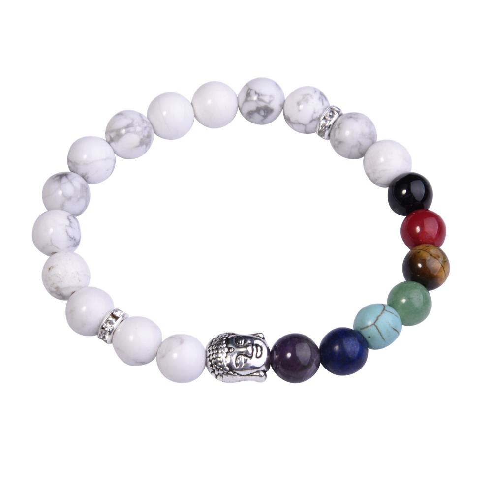 Bracelet Howlite Bouddha 7 Bijoux Perles en Alliage Chakra