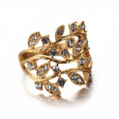 Gold women leaf diamond ring